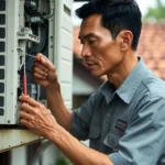 teknis-ac-sedang-perbaikan-ac-meneteskan-air