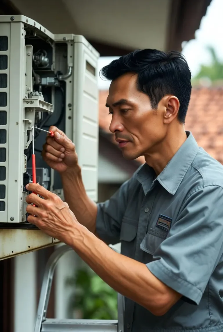 teknis-ac-sedang-perbaikan-ac-meneteskan-air
